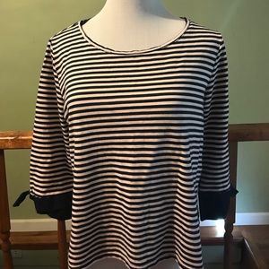 Striped top from Curve Appeal ties at sleeves
